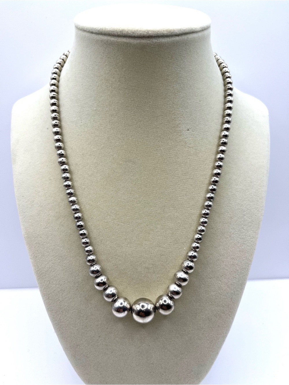 Necklace Vintage Ball Beaded  925 Sterling Silver Italy FAS 29.16 Grams  18”